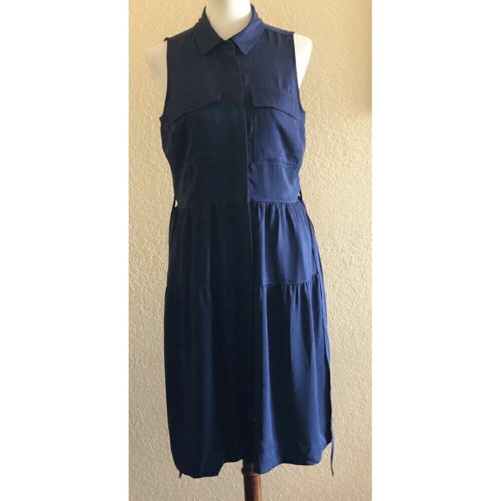 Maison Jules Womens Navy Blue Tencel A Line Utility-Pocket T Shirt Dress Size L - Picture 3 of 9